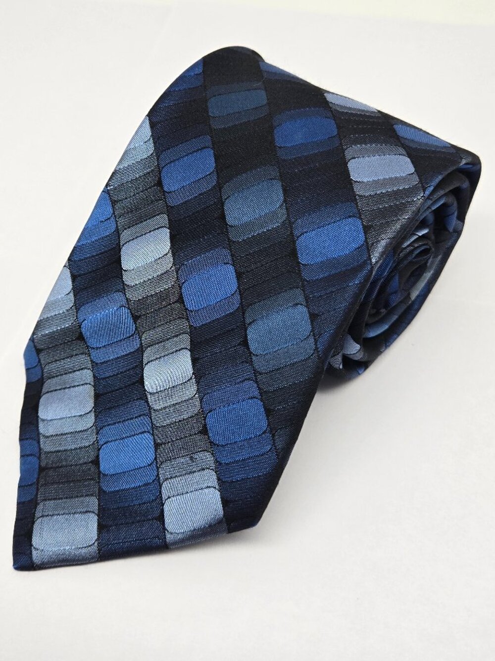 Via Europa 100% Silk Geometric Mens Tie, Blue, Psychedelic